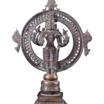 Vintage Brass Lord Vishnu with Sudarshan Chakra Aura | 16.5" x 12" x 5" (41.9 x 30.5 x 12.7 cm) | 5.5 kg Sacred Divine Art